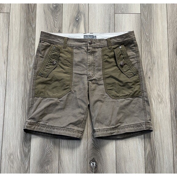 LL Bean Shorts Mens 34W Brown Canvas Chino Military Style Utility Hiking - Picture 1 of 8